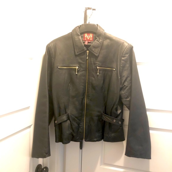 Maurices Jackets & Blazers - 💖 VINTAGE MAURICES BLACK LEATHER JACKET w/ buckle details - PRISTINE! Size L